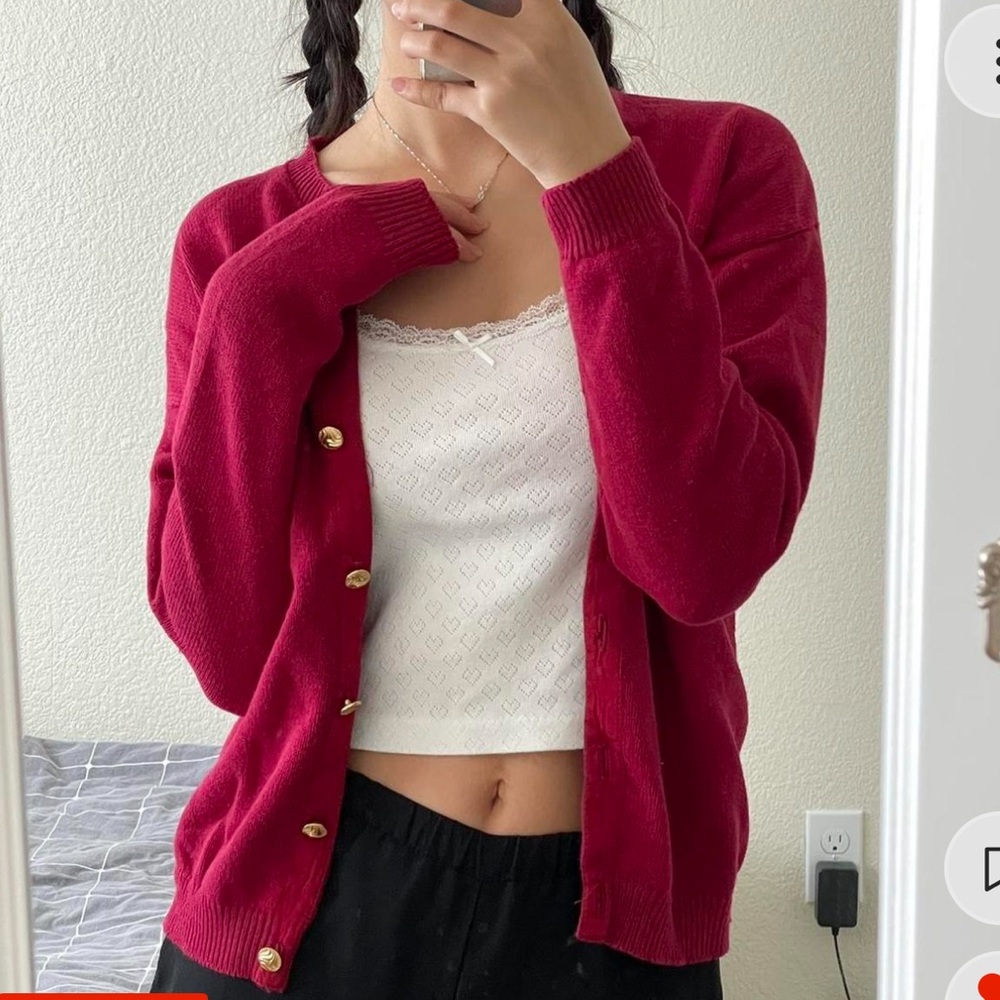 vintage 90s cardigan cherry red